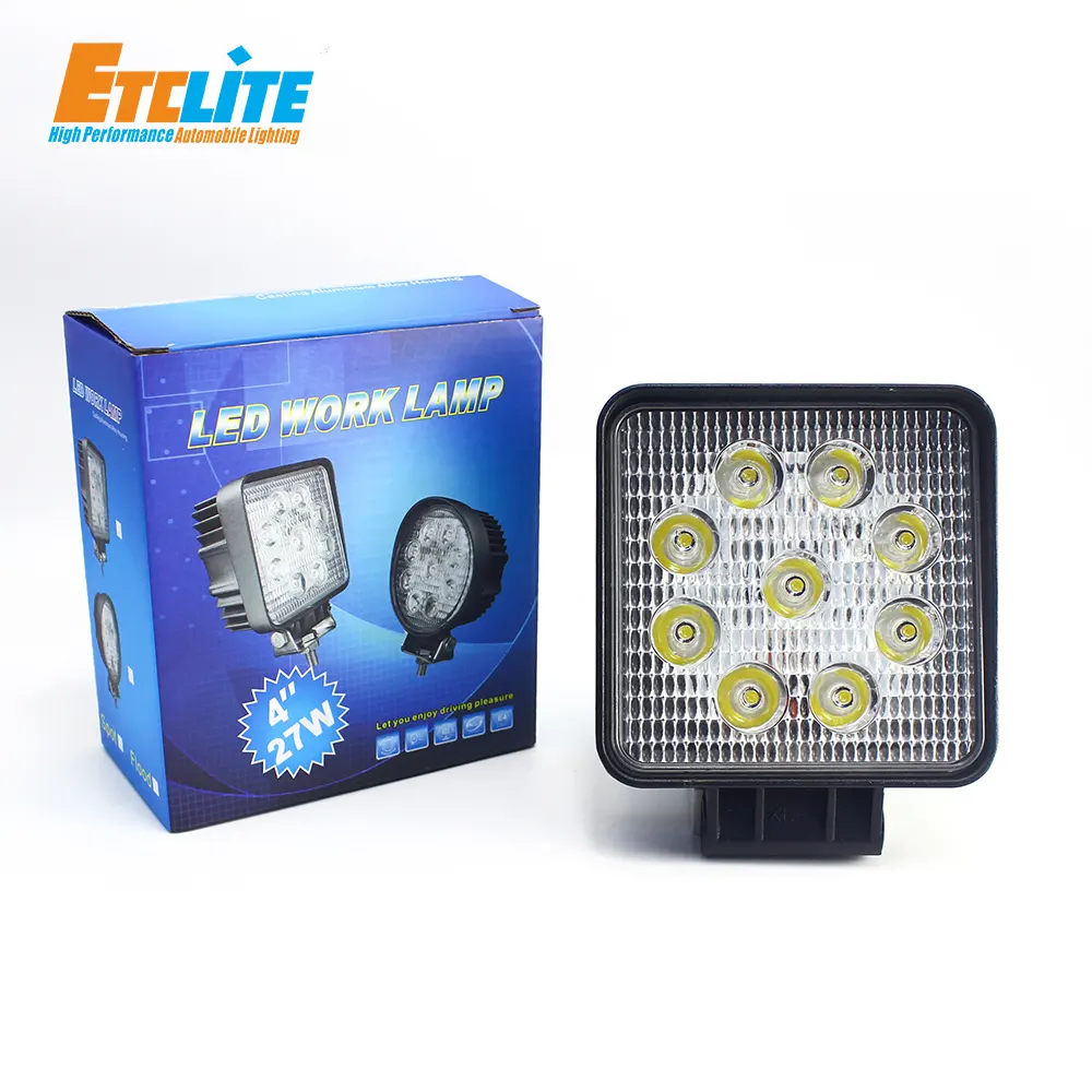 Etclite trator de barco super brilhante, 24v 12v, ponto led, luz para caminhão, trator, barco, 4x4, 4 polegadas, 27w, offroad, luz de trabalho