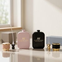 Flacon de parfum vide en verre carré à fond épais de 50 ml avec pulvérisateur à pompe, impression sérigraphique, échantillons gratuits disponibles