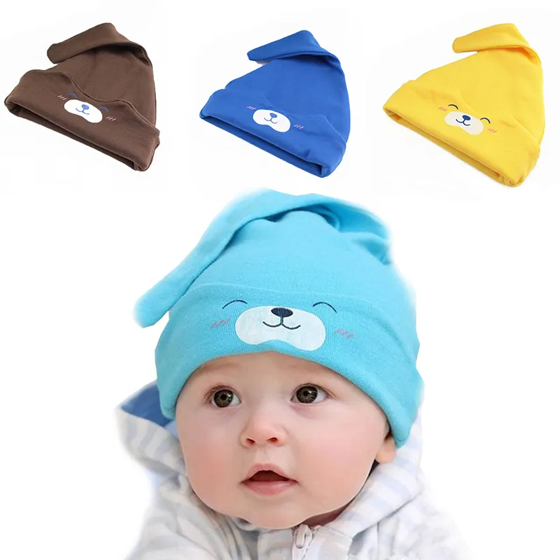 Custom Groothandel Leuke Gedrukt Pasgeboren Peuter Biologisch Katoen Motorkap Dubbellaags Baby Hoed Baby Beanie Cap