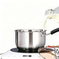 Casserole en acier inoxydable avec poignée en bakélite et couvercle en verre, pot à lait polyvalent pour cuisinière à gaz et à induction