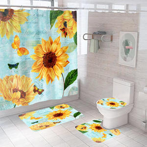 Tapis de bain tournesol personnalisé 4 pièces en microfibre à mémoire de forme ensemble de tapis de salle de bain avec rideau de <span class=keywords><strong>douche</strong></span> - Product Image 1