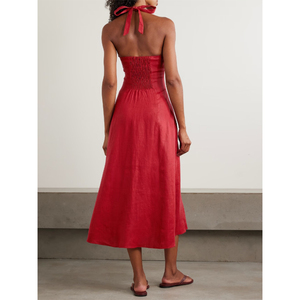 OEM vestito estivo Casual in cotone di lino per le donne <span class=keywords><strong>stile</strong></span> <span class=keywords><strong>gotico</strong></span> cinese per feste Sexy impero con volant cavi XS XL - Product Image 1