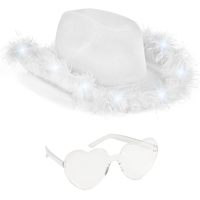 Accessorio per Addio al Nubilato SOLPOP, Occhiali a Forma di Cuore Luminosi Disco, Cappello da Cowgirl con Piume per Ragazze
