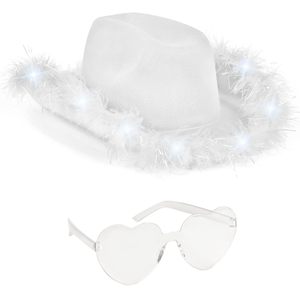 Accessorio per Addio al Nubilato SOLPOP, Occhiali a Forma di Cuore Luminosi Disco, Cappello da Cowgirl con Piume per Ragazze - Product Image 6