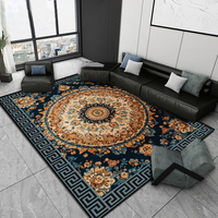 Tapis et carpettes noirs et bleus pour salon, grand tapis persan vintage personnalisé, imprimé, moelleux, lavable, tapis de chambre à coucher