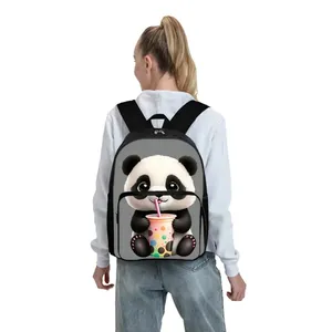 Mochila con estampado de panda, bolsillo frontal cuadrado, cierre de cremallera de poliéster, para niños y niñas, mochila escolar de dibujos animados en 3D - Product Image 4