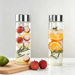 Bouteille d'eau en verre de grande qualité avec couvercle en bambou portable, bouteille en verre borosilicate avec logo, 400 ml, 600 ml, personnalisable - Product Image 4