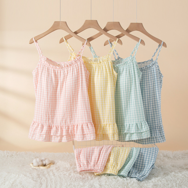 Custom Printed Cotton Pajamas Set Ladies Organic Cotton Sleeveless Tops With Short Trousers Ladies Pj Set Private Label OEM ODM