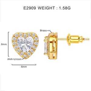 Orecchini alla Moda <span class=keywords><strong>Foxi</strong></span>, Vendita all'Ingrosso, Placcati in Oro 18k con Zirconia Cubica, Orecchini a Cuore da 8MM per Donne - Product Image 6