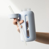 Bouteille d'eau potable en verre borosilicate de haute qualité, à large ouverture, sans BPA, étanche, fabriquée à la main, avec manchon en silicone, 800 ml