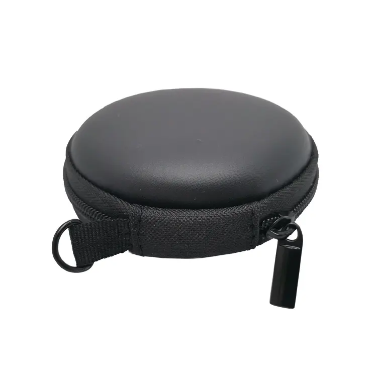 Hochwertige schwarze PU Beauty Round Travel Mini Leder Kopfhörer Eva Aufbewahrung koffer mit Reiß verschluss