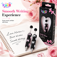 Pena Gel Tinta 0.5mm KAIX Premium Grosir Siap Pakai Warna Hitam dengan Hiasan Pita Berlian Imitasi dan Manik-manik untuk Hadiah Valentine Anak Perempuan