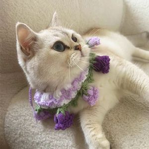 Baberos tejidos para mascotas con diseño de flores de orquídea, lindos pañuelos para gatos y perros, calentadores de cuello y accesorios para fotos. - Product Image 3