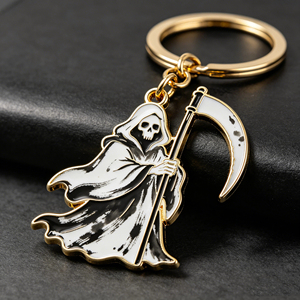 Llaveros de Metal con Diseño de Grim Reaper Estilo Tinta Japonesa para Halloween, Llavero Personalizado de Aleación de Zinc con Esmalte Suave, Llavero Horrible de la <span class=keywords><strong>Muerte</strong></span> para Regalo de Halloween - Product Image 1