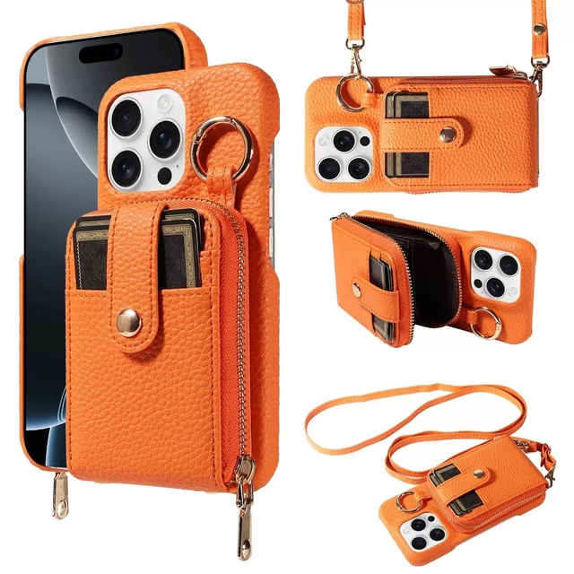 OEM RFID Blocking PU+TPU Leather Case with Card Wallet Leather Wallet Phone Case For iPhone 17 17 Pro 17 Pro Max A-2634