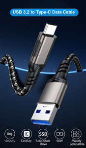 Cable USB3.2 de 10 Gbps Tipo <span class=keywords><strong>C</strong></span>, Cable <span class=keywords><strong>USB</strong></span> a Tipo-<span class=keywords><strong>C</strong></span> <span class=keywords><strong>3.2</strong></span> para Transferencia de Datos, Cable <span class=keywords><strong>USB</strong></span> <span class=keywords><strong>C</strong></span> PD de 60 W, Cable de Carga Rápida para Coche Tipo <span class=keywords><strong>C</strong></span> CarPlay - Product Image 2