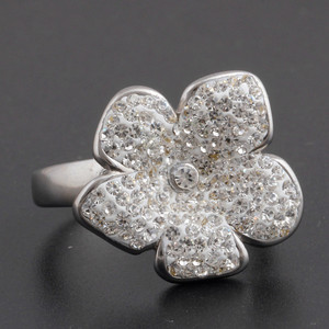 Flower Shape Stainless Steel <b>Ring</b> Micro Inlaid <b>Crystal</b> Unisex Everyday Wear White Color - Product Image 1