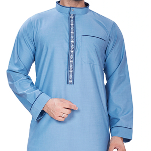 Indian Bulk Export Polyester Viscose Saudi Embroidered <b>Thobe</b> Long Sleeve Robe for <b>Men</b> Muslim Traditional Clothing - Product Image 2