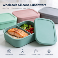 Boîte repas en silicone sans BPA à 2 compartiments avec emballage couleur personnalisé pour les distributeurs (vente en gros)
