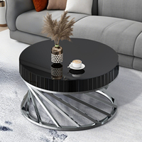 Table basse ronde élégante avec base en acier inoxydable et plateau miroir noir, table de salon, table de centre pour hôtel, meubles d'appartement
