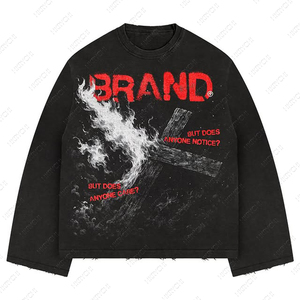 T-shirt à col rond personnalisé sur la taille Boxy 100% coton lourd 250 GSM couche de lavage à l'acide mode T-Shirt à manches longues pour hommes - Product Image 3