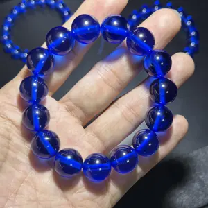 Synthetische blaue Saphir runde Kugel gebohrte Loch perlen DIY Armband Schmuck