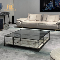 Mesa de Centro Neoclásica para Villa con Patas de Acero Inoxidable, Mesa de Café con Chapa de Ébano para Sala de Estar
