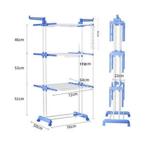 Séchoir à Linge sur Pieds à Trois Niveaux Multifonctionnel et Pliable pour Intérieur, avec Roulettes - Product Image 6
