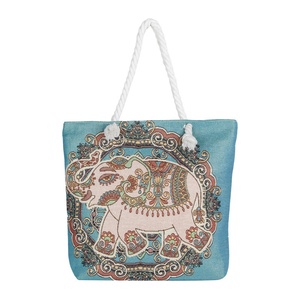 Sac fourre-tout en toile brodé pour femme, motif éléphant mignon, double face, bandoulière unique, fermeture éclair, avec chaîne - Product Image 5