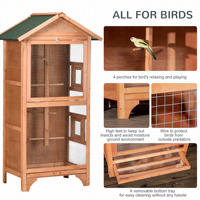 Cage à oiseaux d'extérieur en bois de luxe de haute qualité, directement de l'usine, avec perchoirs, toit en bois résistant aux intempéries, volière spacieuse pour