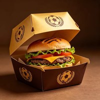 Caja de Hamburguesas Personalizada con Temática de Partido de Fútbol, Caja de Cartón Desechable para Hamburguesas, Cajas de Papel Verde para Llevar