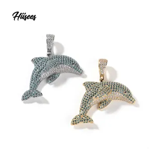 Высококачественные украшения, латунное позолоченное ожерелье в стиле хип-хоп с голубым цирконом, кулон в виде дельфина со знаками Зодиака, ювелирные изделия