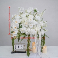 Bunga Pernikahan Elegan Bola Bunga Mawar Putih Phalaenopsis Ranunculus Campuran Minimalis Putih 60cm 5D Bunga Artifisial Centerpiece