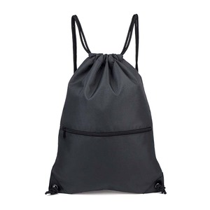 Factory Custom Logo Black <b>Drawstring</b> Backpack <b>Bag</b> Sport Gym Draw String <b>Bag</b> with Zipper Pocket - Product Image 1