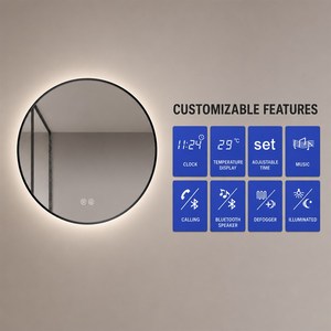 <span class=keywords><strong>Miroir</strong></span> intelligent mural avec cadre rond en acier inoxydable noir, rétroéclairage LED, commande tactile, anti-buée, pour salle <span class=keywords><strong>de</strong></span> bain, hôtel, coiffeuse - Product Image 4