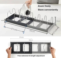 Organisateur de couvercle de casserole en métal réglable avec compartiment de rangement extensible avec support pour vaisselle