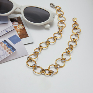 Collier à chaîne bicolore or et argent pour femme, chaîne de clavicule en acier titane, design géométrique, à porter au quotidien JDN0103031 PS - Product Image 2