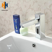 Robinet de salle de bain à montage sur comptoir, automatique, infrarouge, sans contact, à capteur, eau froide, chromé classique, carré, haut, pour lavabo sur colonne