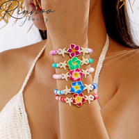 <strong>Polymer</strong> <strong>Clay</strong> Flower Starfish Drawstring Bracelet Handmade Braided Accessory Bohemian Beach Vacation Style Holiday Gift