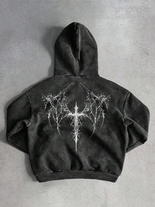 Custom Heavy <b>Weight</b> Double Zipper-up Hoodie Black Vintage Distressed Streetwear Acid Wash 400GSM Hoodie <b>Blank</b> Hoodies for Men - Product Image 6