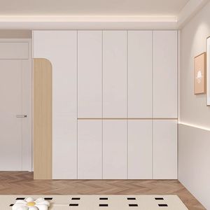 Armoire moderne minimaliste éco-responsable du sol au plafond, blanche, en <span class=keywords><strong>bois</strong></span> naturel, sans poignées, avec panneaux latéraux incurvés, gain de place - Product Image 1