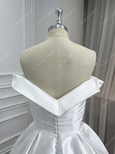 여성 오프 숄더 미카도 포켓 아이보리 라인 사용자 정의 신부 웨딩 원피스 - Product Image 5