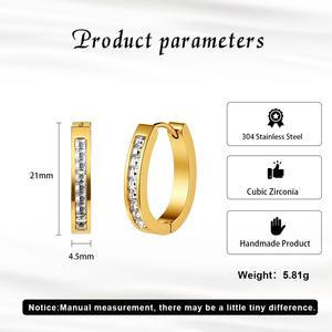 Pendientes de Aro Huggie de Lujo de Acero Inoxidable con Circonitas Pavé, Chapados en Oro de 18K, Geométricos con Diamantes, Joyería para Mujer - Product Image 4