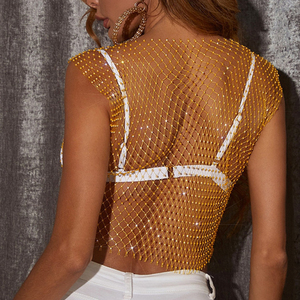 <span class=keywords><strong>Haut</strong></span> sexy sans manches avec strass et résille, soutien intégré, idéal pour les tenues de danse et de spectacle - Product Image 5