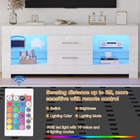Centro de Entretenimiento Moderno de Madera para TV con Luces LED, Cajones de Alto Brillo y 20 Colores de Iluminación