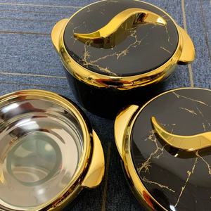 Nesting 3Pcs 1.5L 2L 2.5L Insulated Casserole Wide Gold Rim Curved Handle Thermal Serving Dish Ramadan Iftar Party Africa Meal - Product Image 6