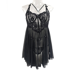 Ensemble <span class=keywords><strong>de</strong></span> <span class=keywords><strong>lingerie</strong></span> féminine tendance à succès, robe séduisante en dentelle à bretelles et perspective - Product Image 6