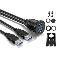 2 Ports Dual USB 3.0 Male to USB Female AUX Flush Mount Car Mount Extension Cable for Car Truck Boat Motorcycle Dashboard Panel
