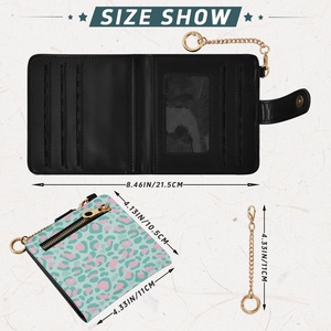 New Arrival Leopard Print Custom Logo <b>Small</b> Coin Purses Mini PU Leather Women Card Holder <b>Small</b> Short <b>Wallet</b> with Keychain - Product Image 4