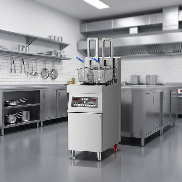 Durable Commercial Grade Electric Vertical 16L*2 Double Tank Stainless Steel 2-Wheel 304 Multi Ring Heating Tube 18000W Fryer